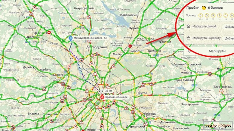 jak vytvořit trasu v mapách Yandex na automobilu, s ohledem na dopravní zácpy