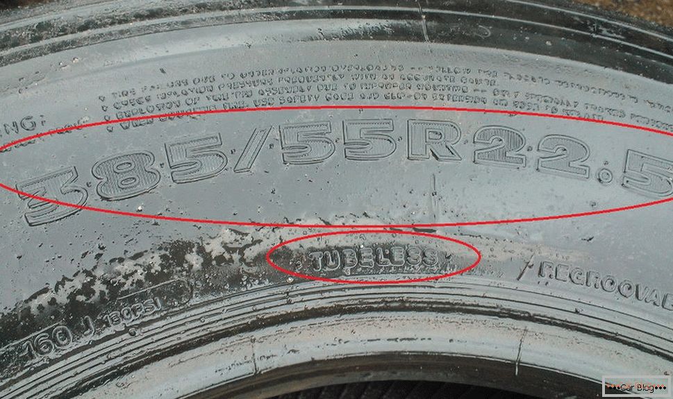 Označení bezdušových pneumatik